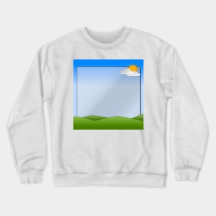 Hills, sky, sun, flowers and clouds depicting a scene of Spring Crewneck Sweatshirt